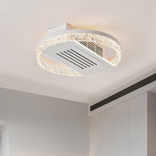 Modern Luxury Aluminum Iron Acrylic Round LED Semi-Flush Mount Leafless Ceiling Fan Light For Bedroom
