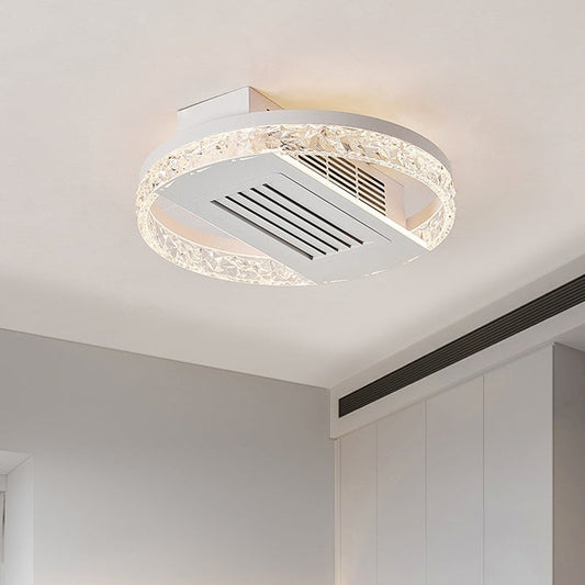Modern Luxury Aluminum Iron Acrylic Round LED Semi-Flush Mount Leafless Ceiling Fan Light For Bedroom