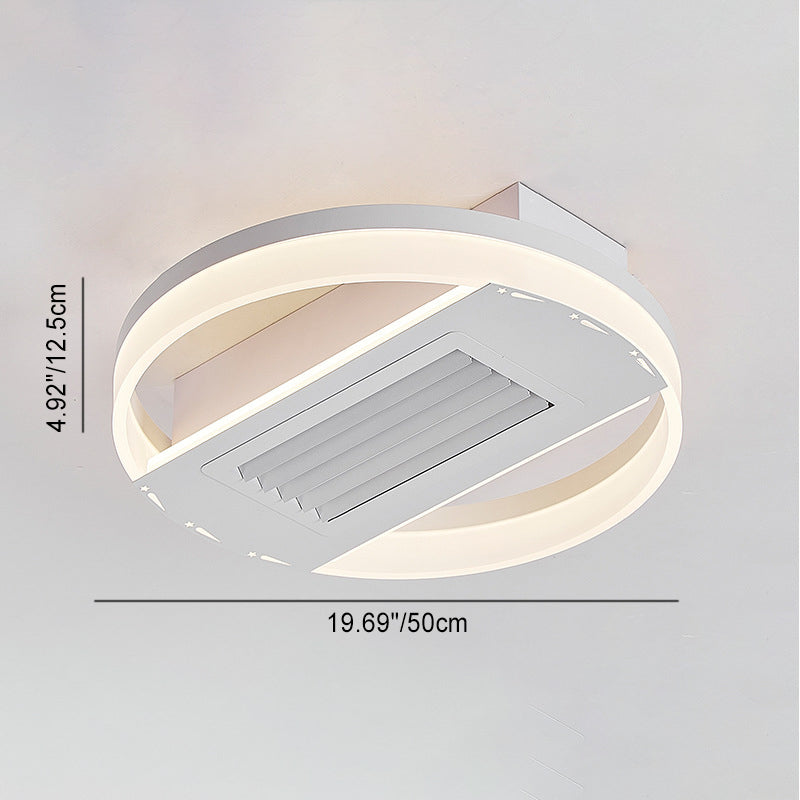 Modern Luxury Aluminum Iron Acrylic Round LED Semi-Flush Mount Leafless Ceiling Fan Light For Bedroom
