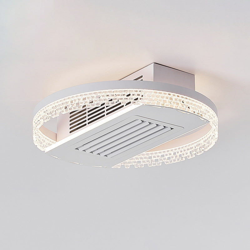 Modern Luxury Aluminum Iron Acrylic Round LED Semi-Flush Mount Leafless Ceiling Fan Light For Bedroom