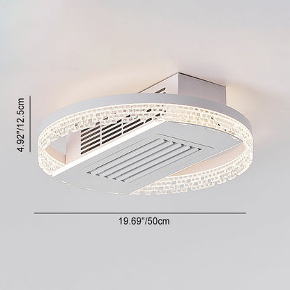 Modern Luxury Aluminum Iron Acrylic Round LED Semi-Flush Mount Leafless Ceiling Fan Light For Bedroom