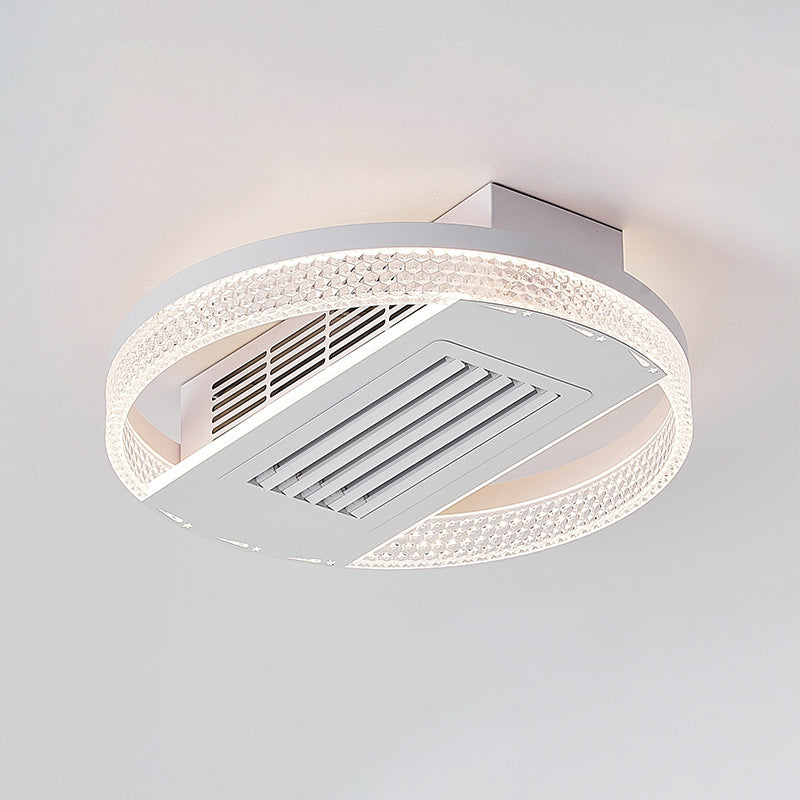 Modern Luxury Aluminum Iron Acrylic Round LED Semi-Flush Mount Leafless Ceiling Fan Light For Bedroom