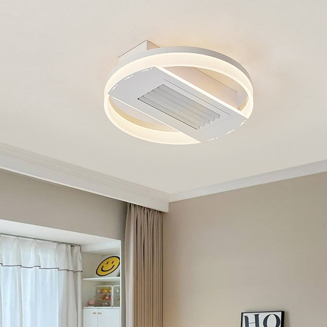 Modern Luxury Aluminum Iron Acrylic Round LED Semi-Flush Mount Leafless Ceiling Fan Light For Bedroom