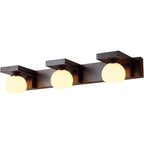 Contemporary Retro Rubber Wood Iron Glass Rectangular 2/3 Light Wall Sconce Lamp Vanity Light For Bathroom