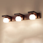Contemporary Retro Rubber Wood Iron Glass Rectangular 2/3 Light Wall Sconce Lamp Vanity Light For Bathroom