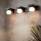 Contemporary Retro Rubber Wood Iron Glass Rectangular 2/3 Light Wall Sconce Lamp Vanity Light For Bathroom