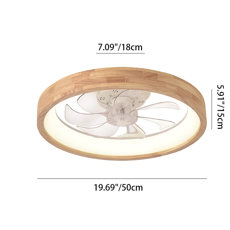 Traditional Japanese Solid Wood Iron Acrylic ABS Round Hollowed LED Flush Mount Ceiling Fan Light For Bedroom Lumendat