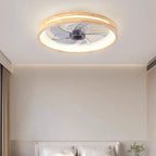 Traditional Japanese Solid Wood Iron Acrylic ABS Round Hollowed LED Flush Mount Ceiling Fan Light For Bedroom Lumendat