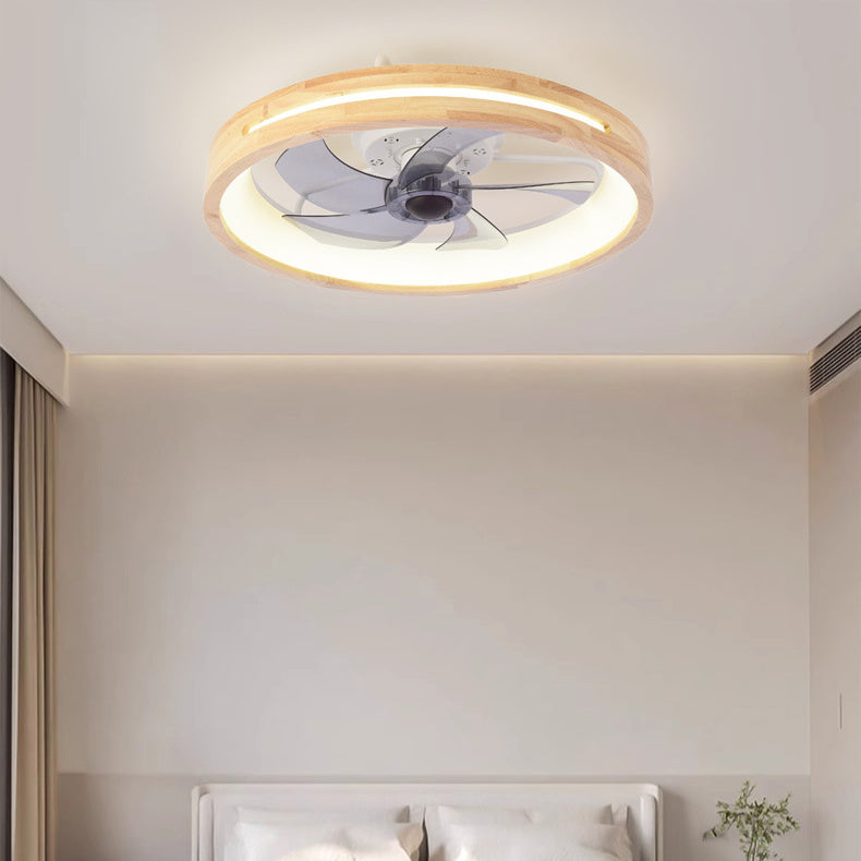 Traditional Japanese Solid Wood Iron Acrylic ABS Round Hollowed LED Flush Mount Ceiling Fan Light For Bedroom Lumendat