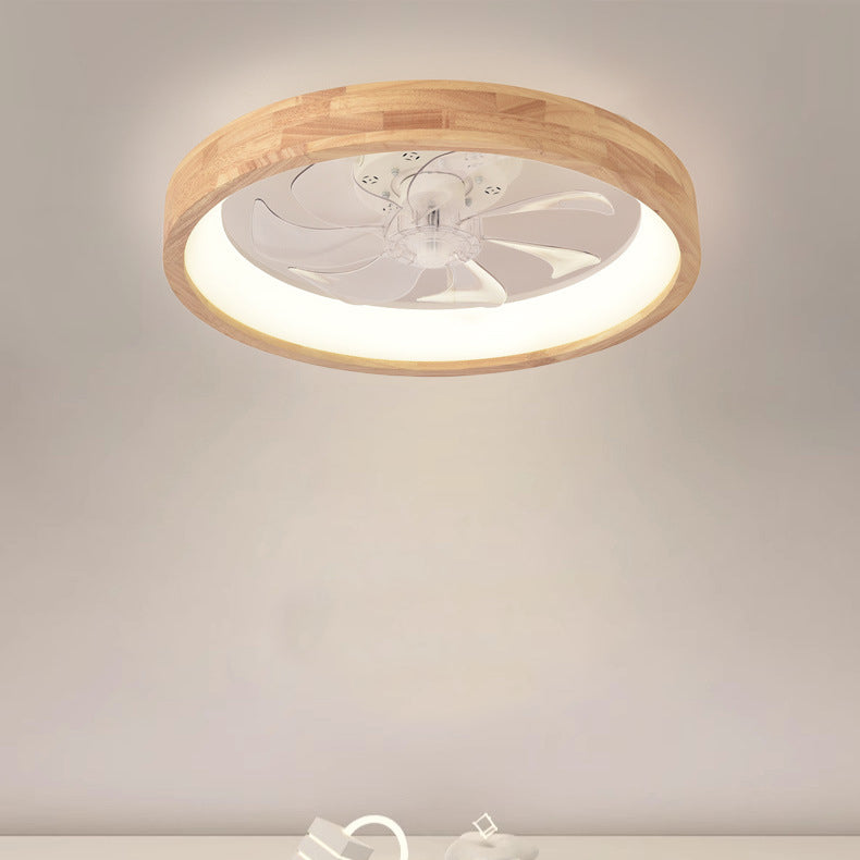 Traditional Japanese Solid Wood Iron Acrylic ABS Round Hollowed LED Flush Mount Ceiling Fan Light For Bedroom Lumendat