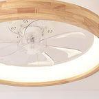 Traditional Japanese Solid Wood Iron Acrylic ABS Round Hollowed LED Flush Mount Ceiling Fan Light For Bedroom Lumendat