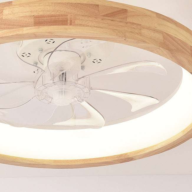Traditional Japanese Solid Wood Iron Acrylic ABS Round Hollowed LED Flush Mount Ceiling Fan Light For Bedroom Lumendat