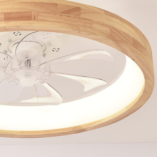 Traditional Japanese Solid Wood Iron Acrylic ABS Round Hollowed LED Flush Mount Ceiling Fan Light For Bedroom Lumendat