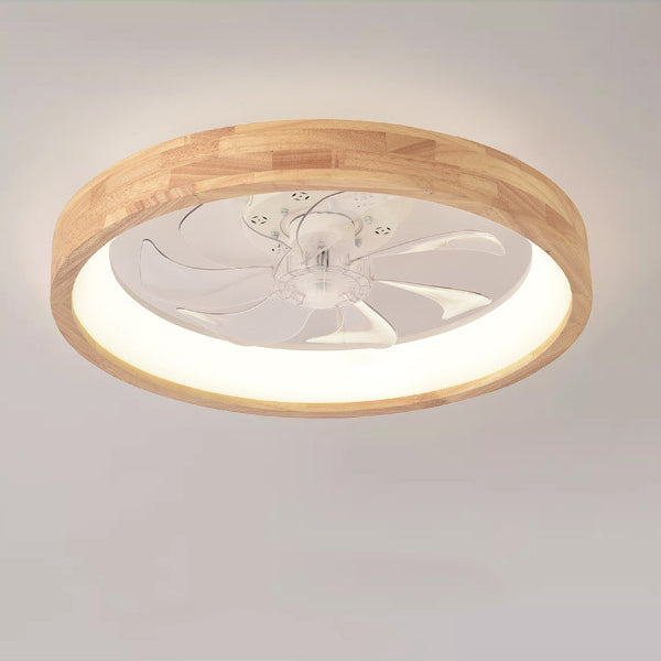 Traditional Japanese Solid Wood Iron Acrylic ABS Round Hollowed LED Flush Mount Ceiling Fan Light For Bedroom Lumendat