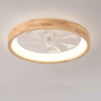 Traditional Japanese Solid Wood Iron Acrylic ABS Round Hollowed LED Flush Mount Ceiling Fan Light For Bedroom Lumendat
