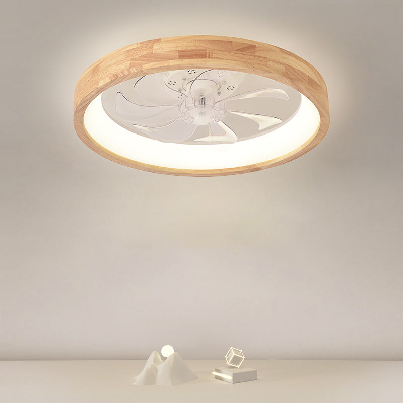 Traditional Japanese Solid Wood Iron Acrylic ABS Round Hollowed LED Flush Mount Ceiling Fan Light For Bedroom Lumendat