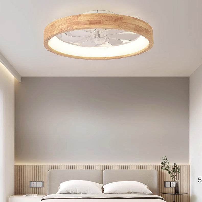 Traditional Japanese Solid Wood Iron Acrylic ABS Round Hollowed LED Flush Mount Ceiling Fan Light For Bedroom Lumendat