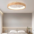 Traditional Japanese Solid Wood Iron Acrylic ABS Round Hollowed LED Flush Mount Ceiling Fan Light For Bedroom Lumendat