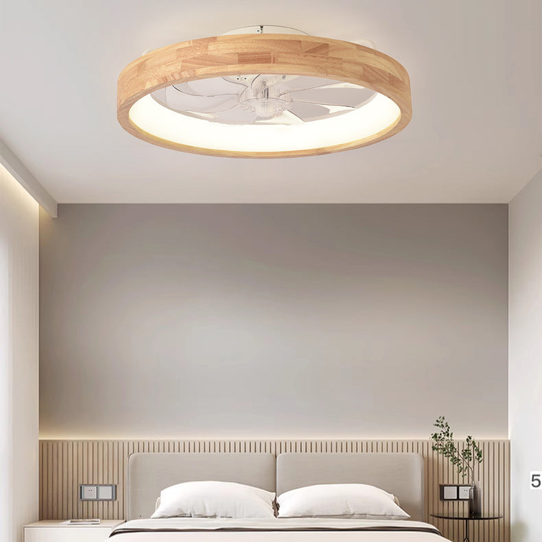 Traditional Japanese Solid Wood Iron Acrylic ABS Round Hollowed LED Flush Mount Ceiling Fan Light For Bedroom Lumendat