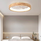 Traditional Japanese Solid Wood Iron Acrylic ABS Round Hollowed LED Flush Mount Ceiling Fan Light For Bedroom Lumendat