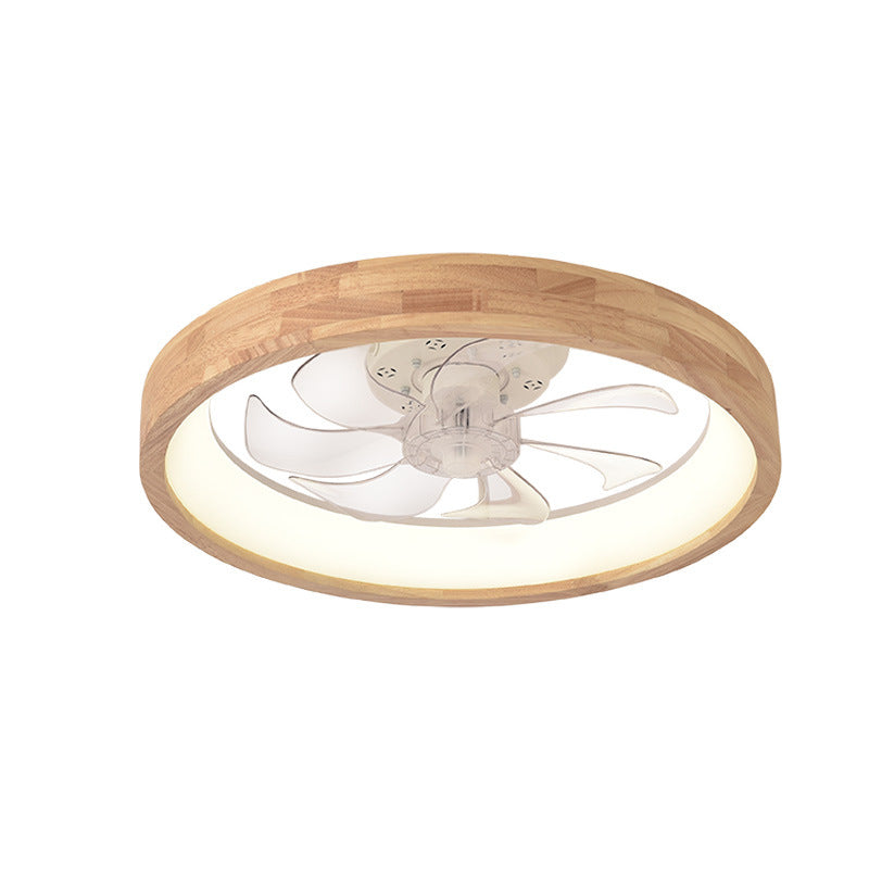 Traditional Japanese Solid Wood Iron Acrylic ABS Round Hollowed LED Flush Mount Ceiling Fan Light For Bedroom Lumendat