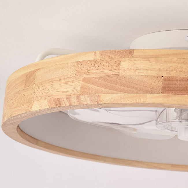 Traditional Japanese Solid Wood Iron Acrylic ABS Round Hollowed LED Flush Mount Ceiling Fan Light For Bedroom Lumendat