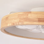 Traditional Japanese Solid Wood Iron Acrylic ABS Round Hollowed LED Flush Mount Ceiling Fan Light For Bedroom Lumendat