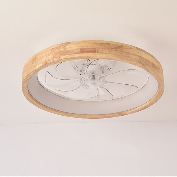 Traditional Japanese Solid Wood Iron Acrylic ABS Round Hollowed LED Flush Mount Ceiling Fan Light For Bedroom Lumendat