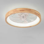 Traditional Japanese Solid Wood Iron Acrylic ABS Round Hollowed LED Flush Mount Ceiling Fan Light For Bedroom Lumendat