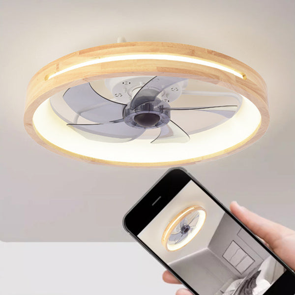 Traditional Japanese Solid Wood Iron Acrylic ABS Round Hollowed LED Flush Mount Ceiling Fan Light For Bedroom Lumendat