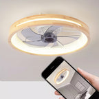 Traditional Japanese Solid Wood Iron Acrylic ABS Round Hollowed LED Flush Mount Ceiling Fan Light For Bedroom Lumendat