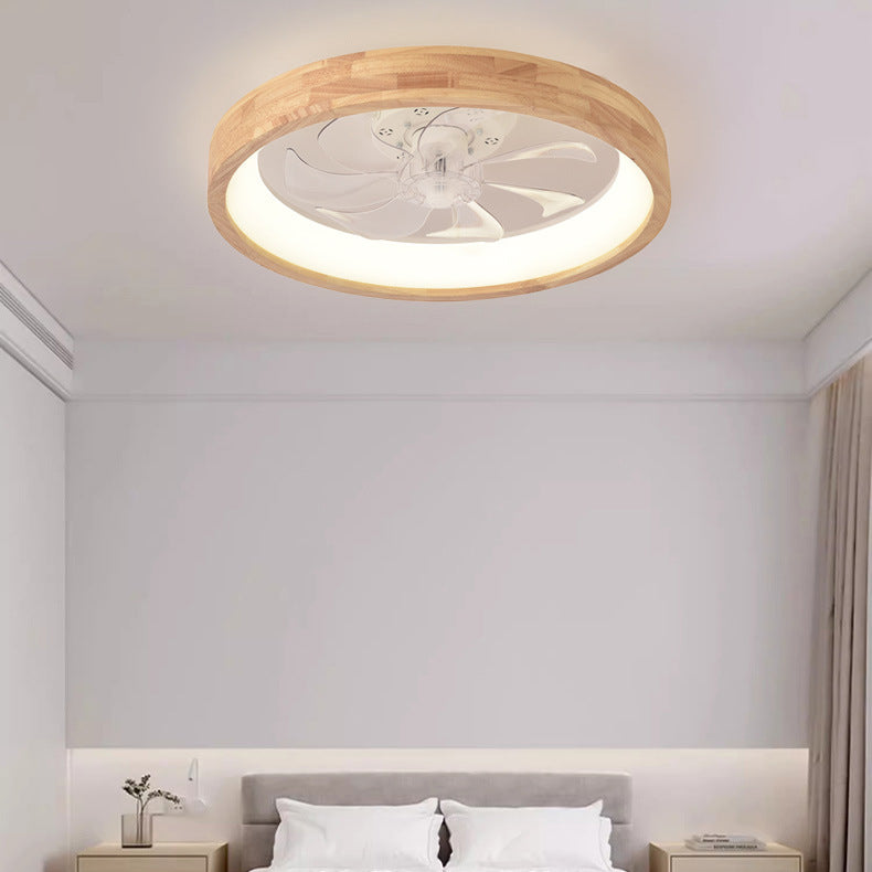 Traditional Japanese Solid Wood Iron Acrylic ABS Round Hollowed LED Flush Mount Ceiling Fan Light For Bedroom Lumendat
