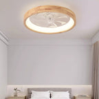 Traditional Japanese Solid Wood Iron Acrylic ABS Round Hollowed LED Flush Mount Ceiling Fan Light For Bedroom Lumendat