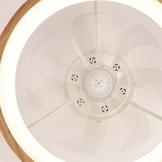 Traditional Japanese Solid Wood Iron Acrylic ABS Round Hollowed LED Flush Mount Ceiling Fan Light For Bedroom Lumendat