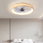 Traditional Japanese Solid Wood Iron Acrylic ABS Round Hollowed LED Flush Mount Ceiling Fan Light For Bedroom Lumendat