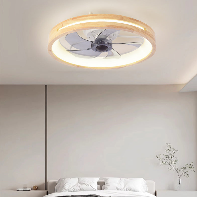 Traditional Japanese Solid Wood Iron Acrylic ABS Round Hollowed LED Flush Mount Ceiling Fan Light For Bedroom Lumendat