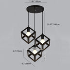 Contemporary Industrial Iron Cubic Geometric Hollowed 1/3 Light Pendant Light For Dining Room