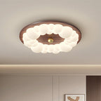 Contemporary Retro Iron PE Ash Wood Round Bubble LED Flush Mount Ceiling Light For Bedroom