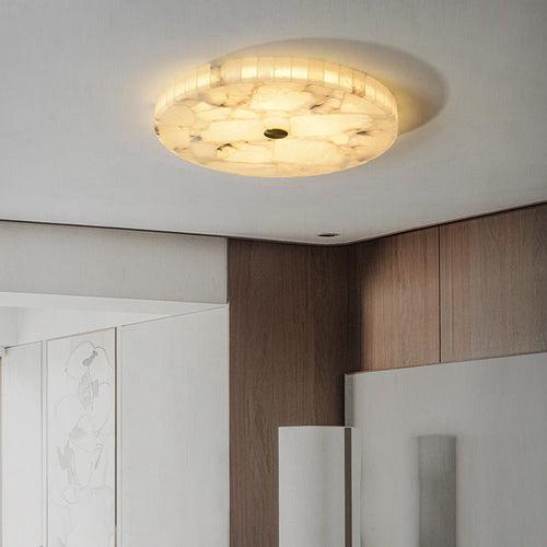 Traditional Chinese Marble Copper Round Crackle LED Flush Mount Ceiling Light For Bedroom