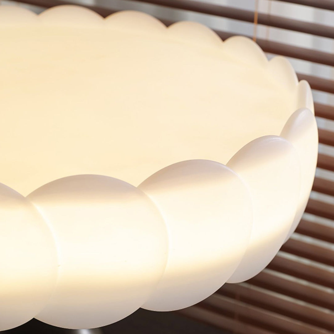 Contemporary Retro Rubber Wood Iron Acrylic Pellucid Round LED Semi-Flush Mount Ceiling Light For Bedroom