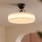 Contemporary Retro Rubber Wood Iron Acrylic Pellucid Round LED Semi-Flush Mount Ceiling Light For Bedroom