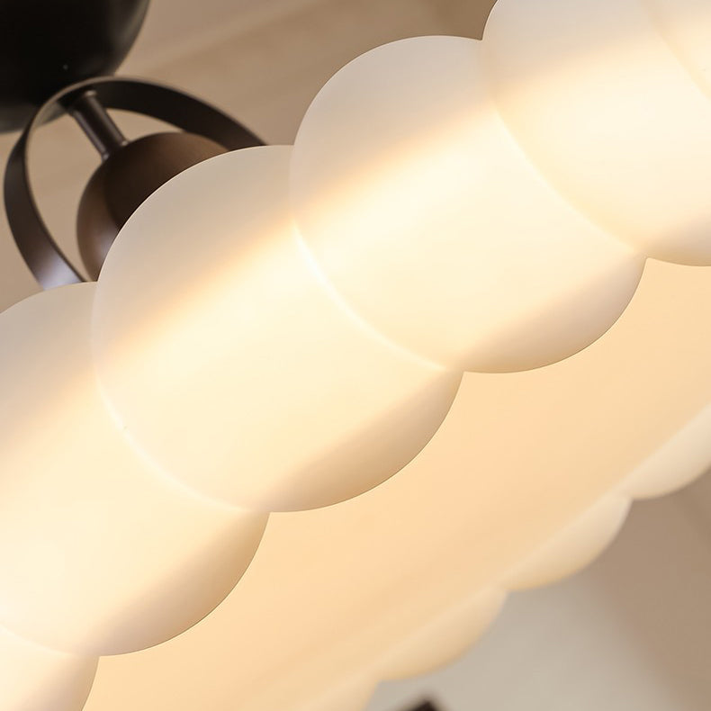 Contemporary Retro Rubber Wood Iron Acrylic Pellucid Round LED Semi-Flush Mount Ceiling Light For Bedroom
