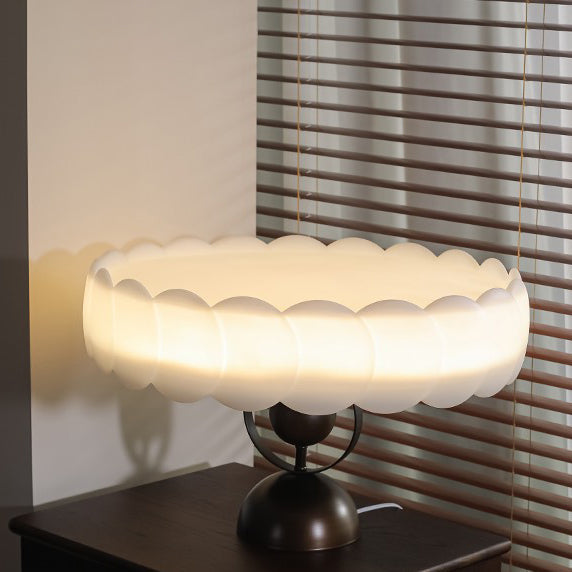 Contemporary Retro Rubber Wood Iron Acrylic Pellucid Round LED Semi-Flush Mount Ceiling Light For Bedroom
