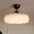 Contemporary Retro Rubber Wood Iron Acrylic Pellucid Round LED Semi-Flush Mount Ceiling Light For Bedroom