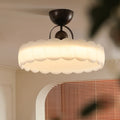 Contemporary Retro Rubber Wood Iron Acrylic Pellucid Round LED Semi-Flush Mount Ceiling Light For Bedroom