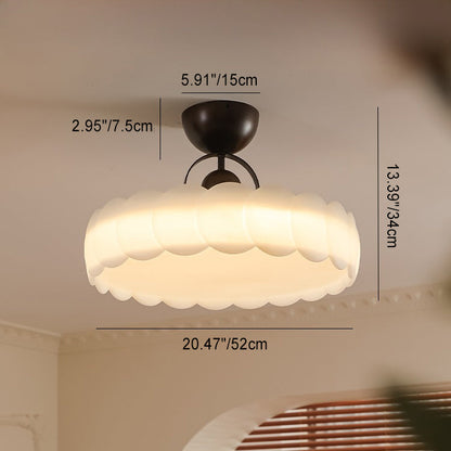 Contemporary Retro Rubber Wood Iron Acrylic Pellucid Round LED Semi-Flush Mount Ceiling Light For Bedroom