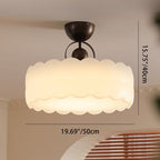 Contemporary Retro Rubber Wood Iron Acrylic Pellucid Round LED Semi-Flush Mount Ceiling Light For Bedroom