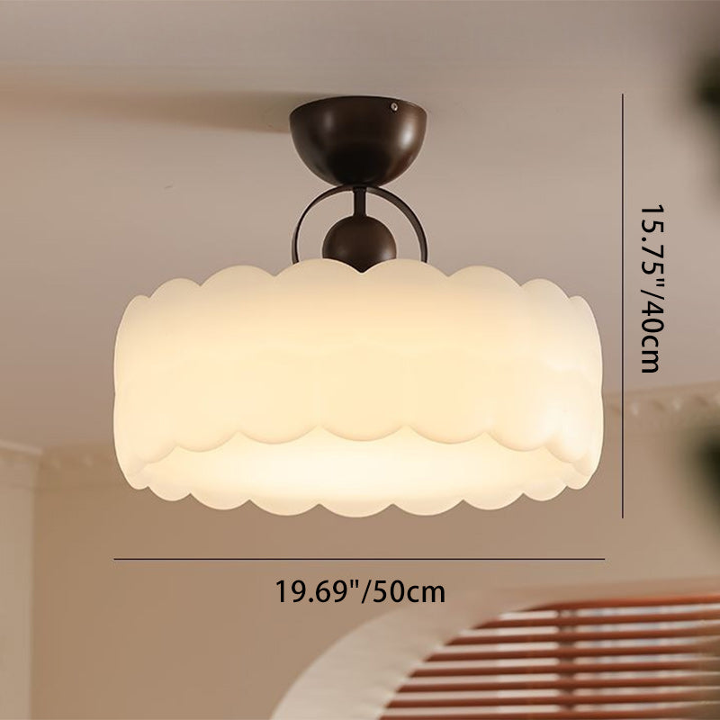 Contemporary Retro Rubber Wood Iron Acrylic Pellucid Round LED Semi-Flush Mount Ceiling Light For Bedroom