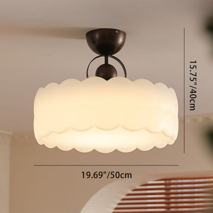Contemporary Retro Rubber Wood Iron Acrylic Pellucid Round LED Semi-Flush Mount Ceiling Light For Bedroom