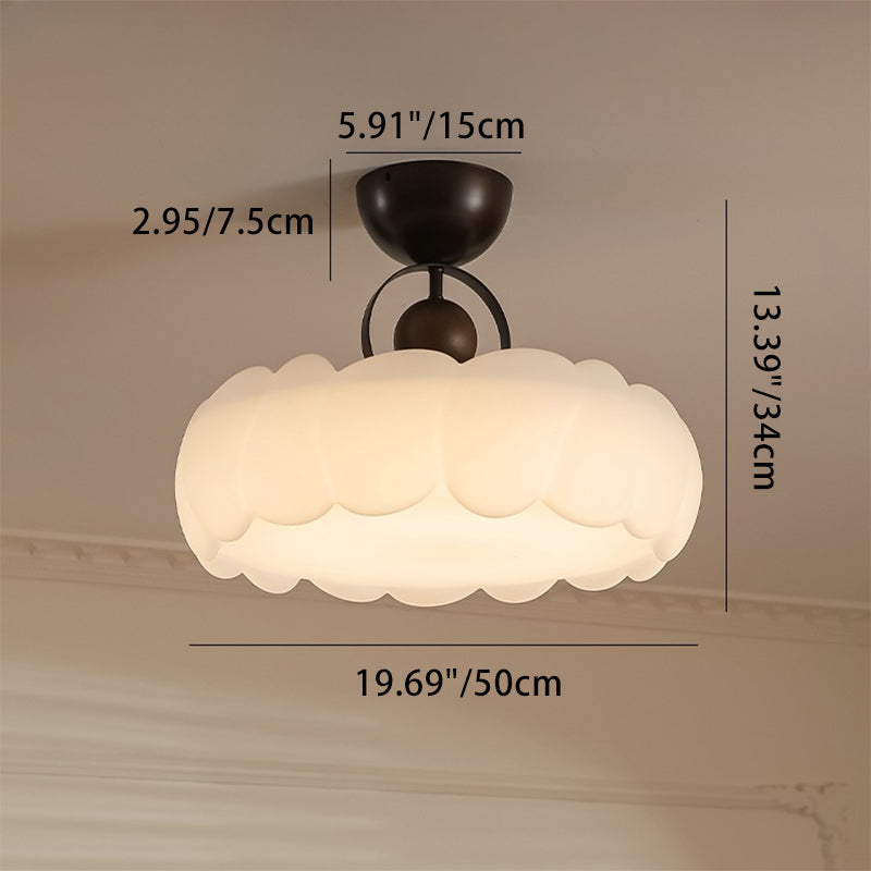 Contemporary Retro Rubber Wood Iron Acrylic Pellucid Round LED Semi-Flush Mount Ceiling Light For Bedroom